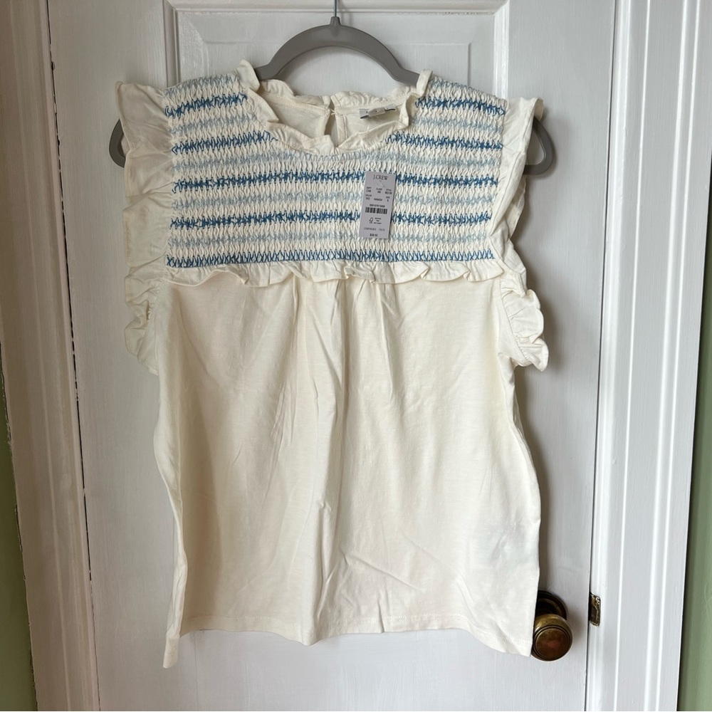 J Crew Factory Women's Tee NWT Gathered Top with Blue stitching Size Small